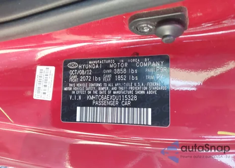 2013 Hyundai Veloster Turbo W/Black из США, поврежденный, VIN KMHTC6AEXDU115328